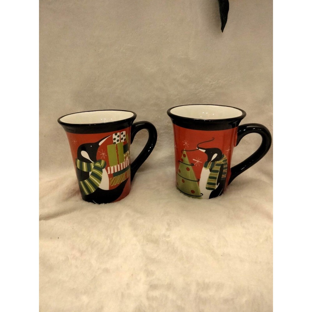 Set of 2 Stephanie Stouffer 12 oz Penguin Christmas Mugs